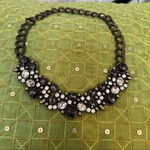 Necklace - Black/Silver Rhinestones w/bronze accents 18"